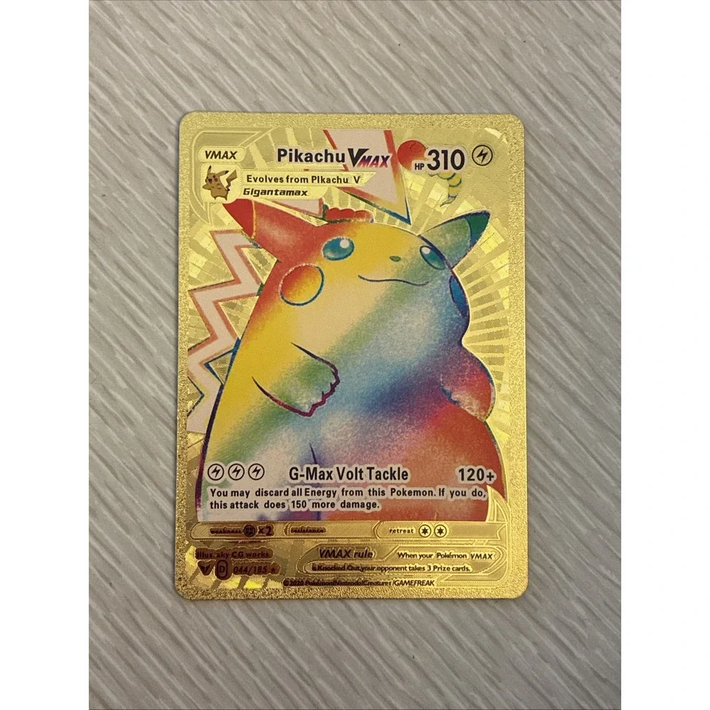 Pikachu VMax HP310 Rainbow Gold Foil Fan Art Pokemon Collector Card 044/185